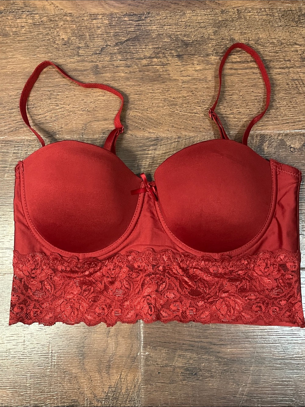 Red Lace Longline Push-Up Bra with Adjustable Straps